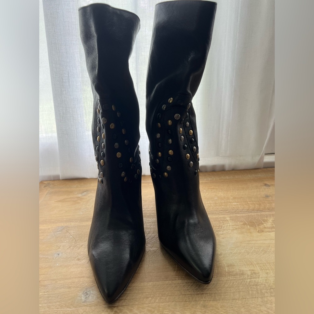Free People Studded Dakota Heel Leather Boots Black Size 41 New - Picture 3 of 10